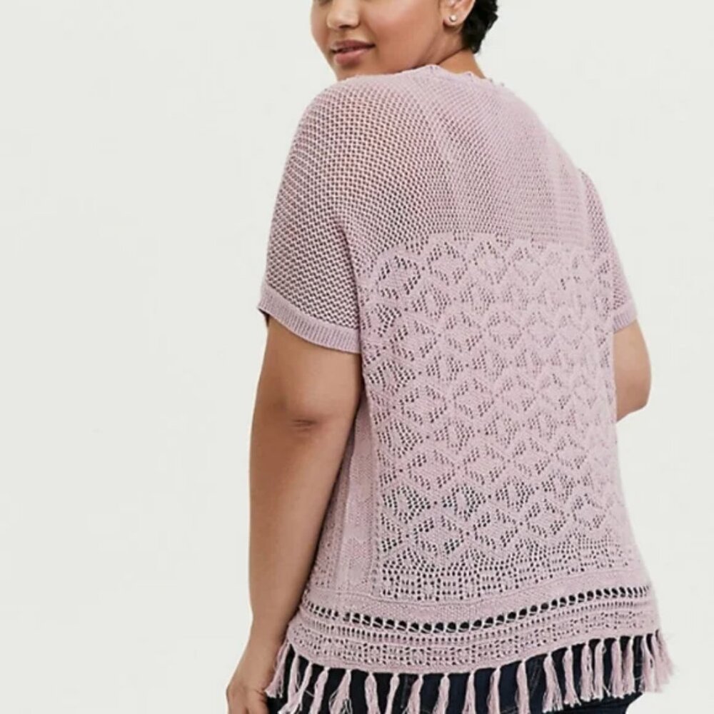 Torrid Pullover Short Sleeve Fringe Hem Sweater 3X